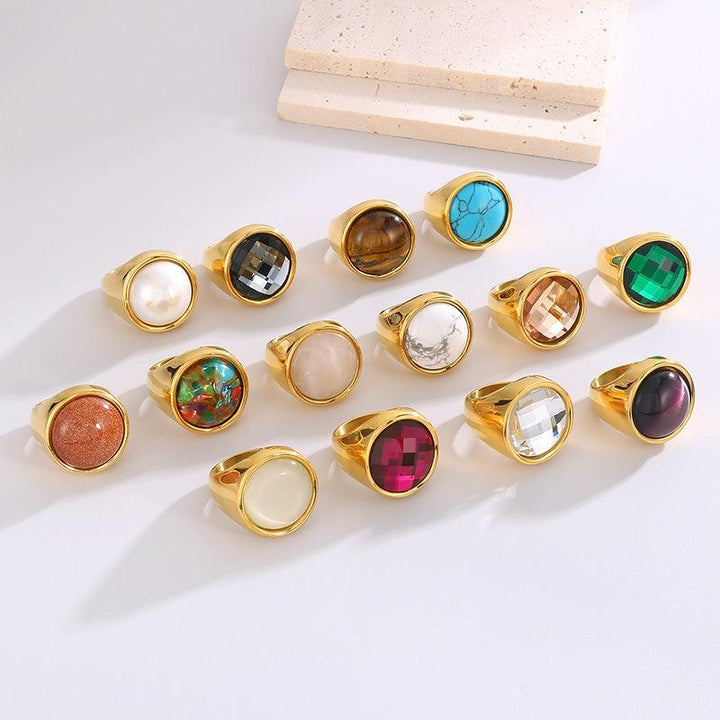 22mm KALEN Wholesale Stainless Steel Natural Stone Glass Rings For Women - kalen