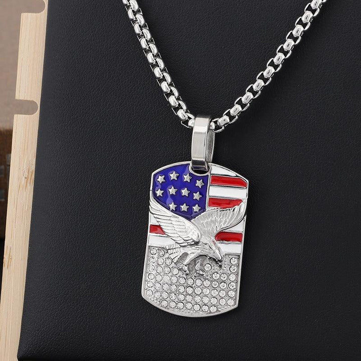 Kalen Hip Hop Zircon Eagle Gold Plated Stainless Steel Tag Pendant Necklace for Men Women - kalen