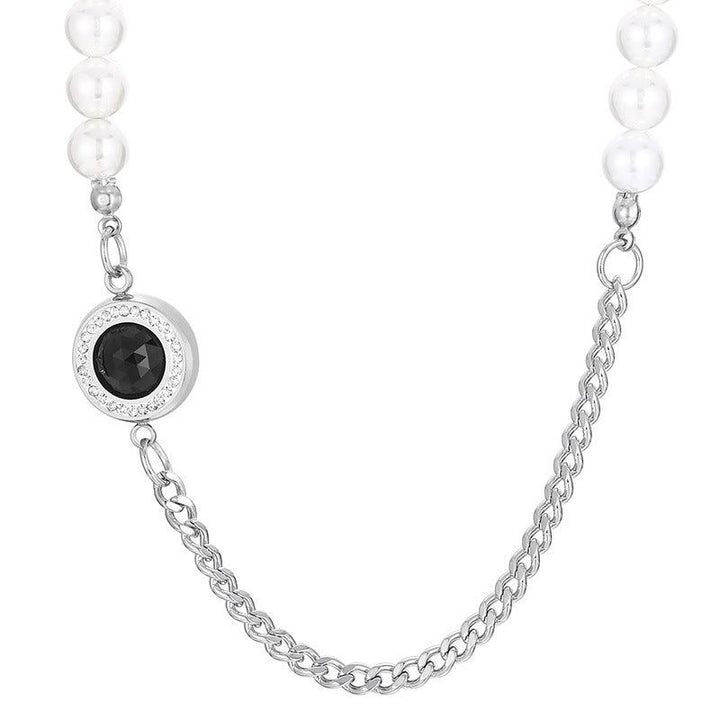 Stainless Steel Pearl Cuban Chain Round Pendant Necklace - kalen