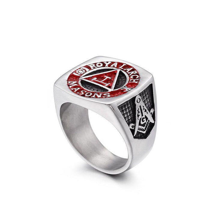 Kalen Punk AG Masonic Stainless Steel Enamel Ring for Men - kalen