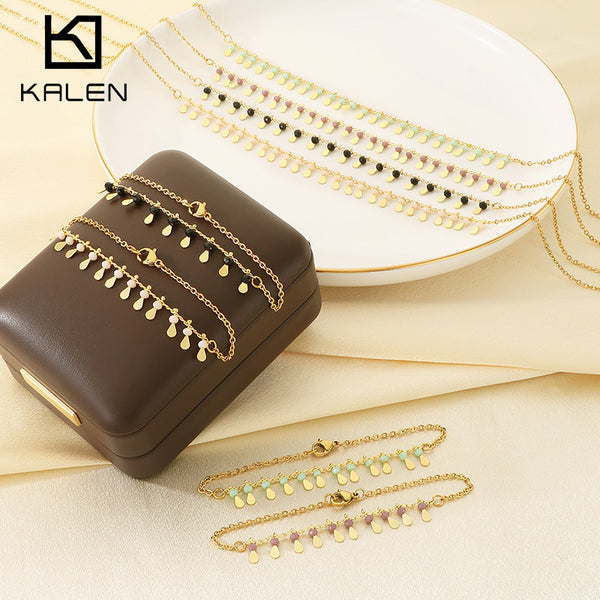Gold Fringe Necklace & Bracelet Jewelry Set