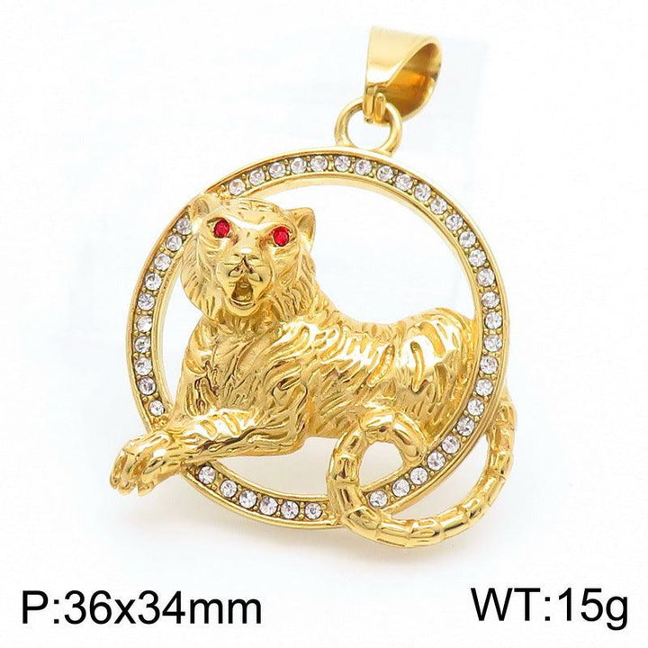 Kalen Hip Hop Zircon Lion Gold Plated Stainless Steel Pendant Necklace for Men Women - kalen