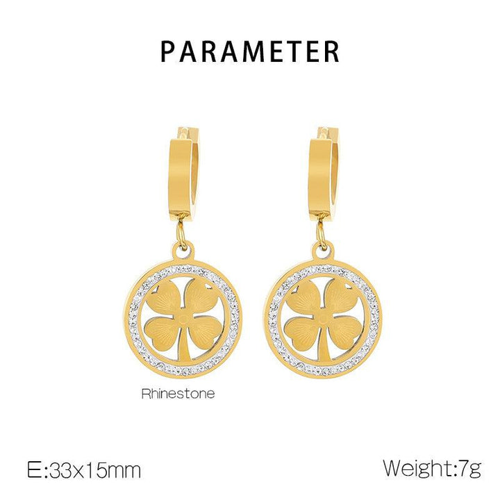 Wholesale Stainless Steel Zircon Four Leaf Clover Hoop Drop Earrings for Women - kalen