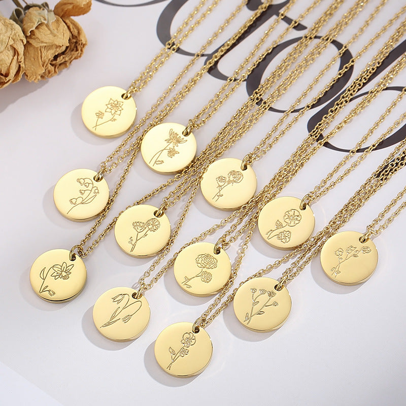 Kalen Stainless Steel Month Flower Mother Pendant Necklace Wholesale For Women - view 1