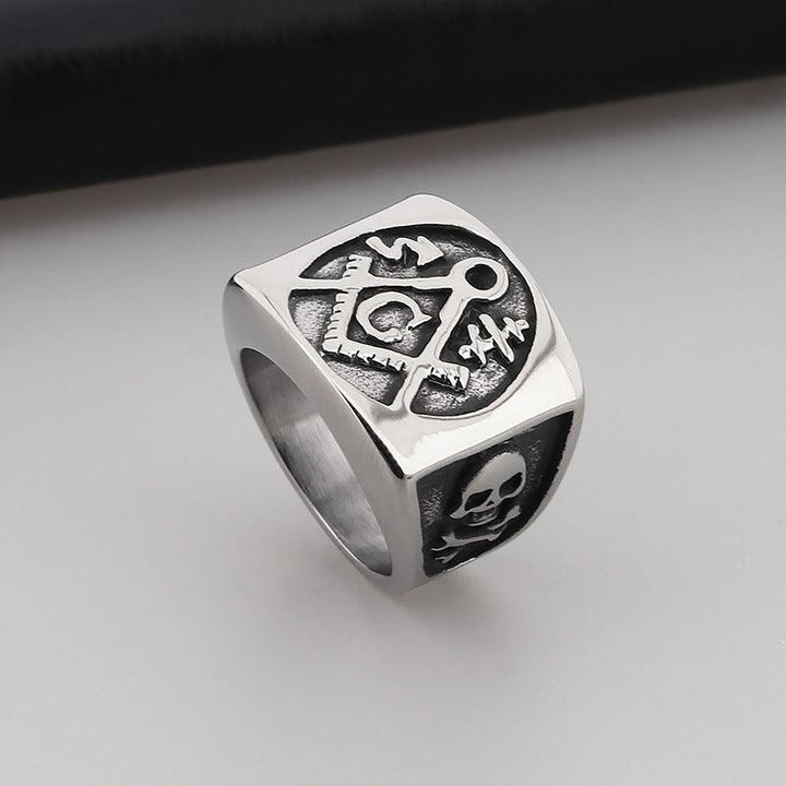 Kalen Punk AG Masonic Stainless Steel Enamel Ring for Men - kalen