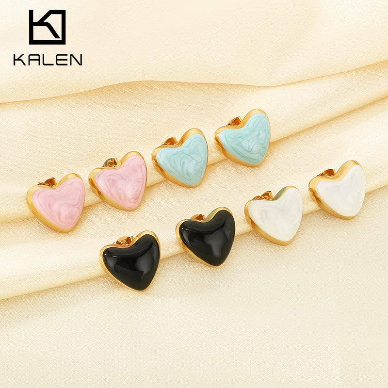 Enamel drip oil irregular pattern heart stud earrings - view 1