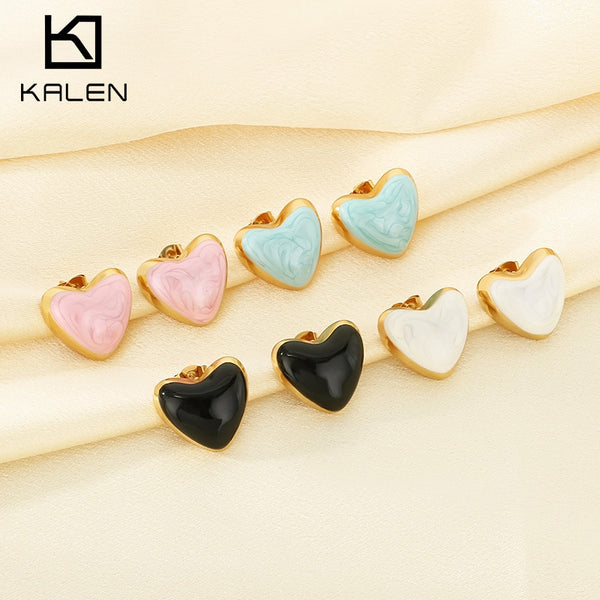 Enamel drip oil irregular pattern heart stainless steel stud earrings