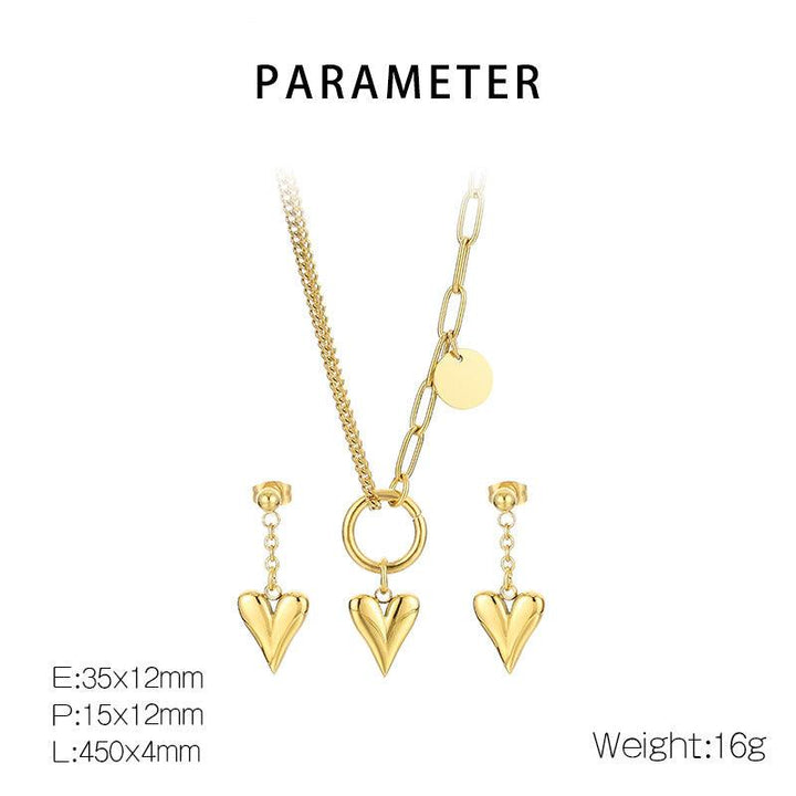 Kalen Chain Loop Chain Heart Pendant Necklaces Drop Heart Earrings Jewelry Set For Women - kalen