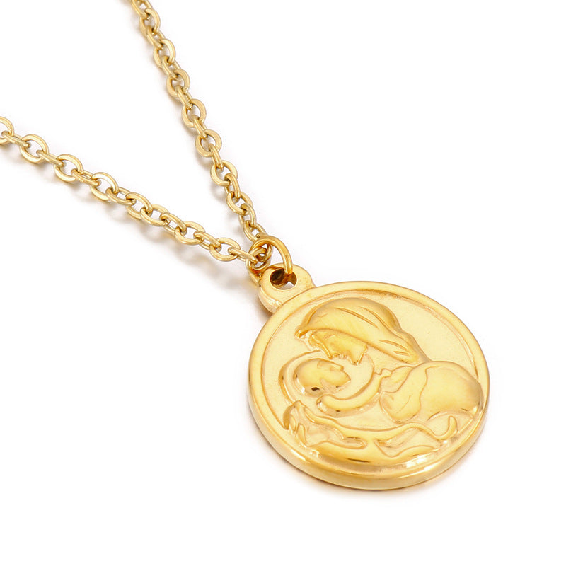 Kalen Stainless Steel Mother Round Coin Pendant Necklace Wholesale For Women - view 1