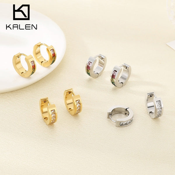 Colorful Cubic Zircon Stainless Steel Hoop Earrings