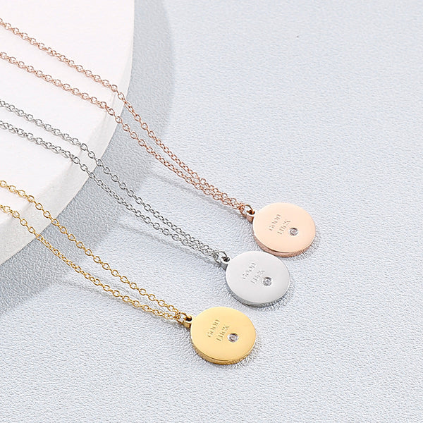 Stainless Steel CZ Round Pendant Necklace