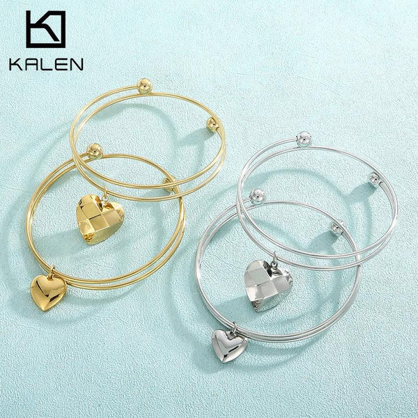 Kalen Fashion Stainless Steel 18K Gold Plated Heart Charm Wholesale Bracelets Bangle for Women - kalen