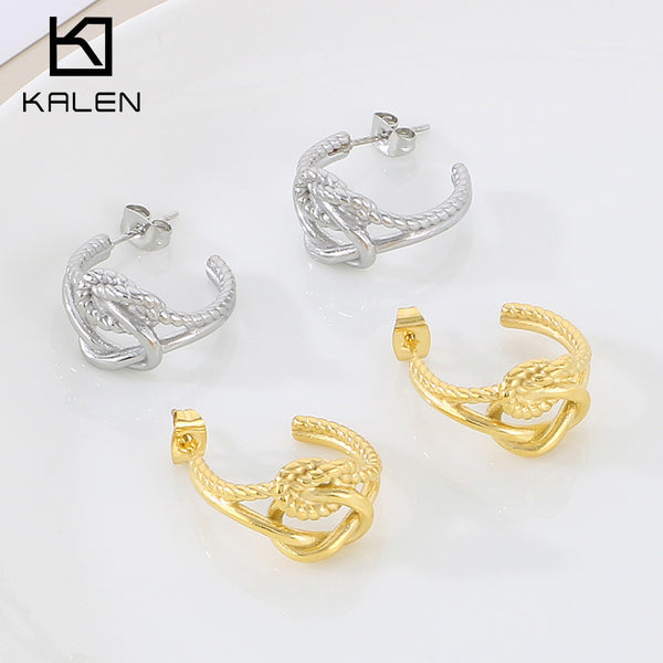 Stainless Steel C-shaped Knot Hoop Earrings For Women