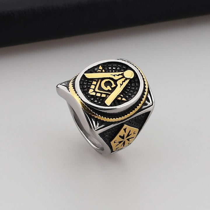 Kalen Punk AG Masonic Stainless Steel Enamel Ring for Men - kalen