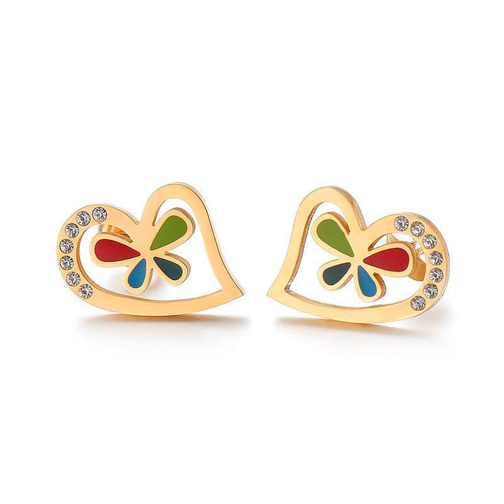 Kalen Stainless Steel Cute Butterfly Zircon Stud Earrings for Women - kalen