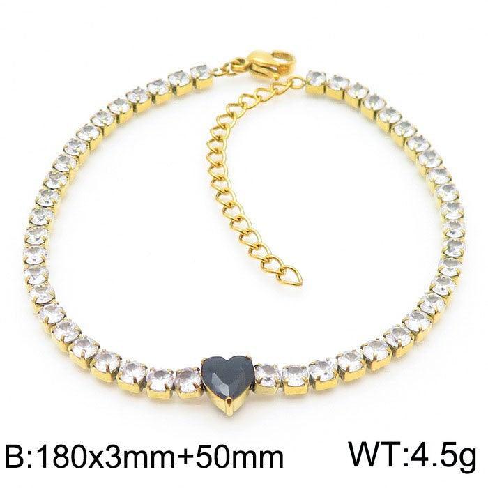 Kalen 3mm Stainless Steel Zircon Tennis Chain Heart Charm Wholesale Bracelet for Women - kalen