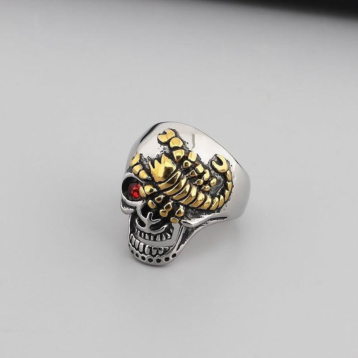 Kalen Punk Casting Gothic Exaggerated Skull Stainless Steel Ring for Men - kalen