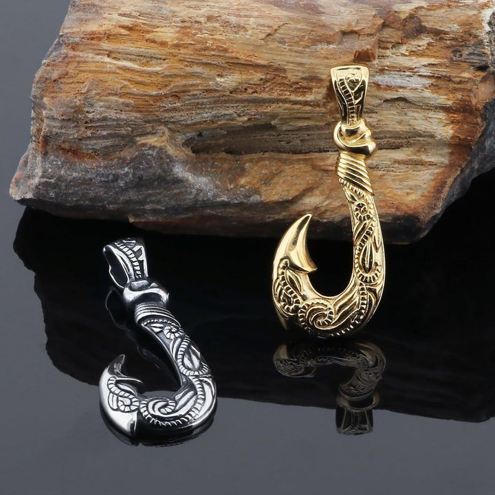 Kalen Viking Fishhook Gold Plated Stainless Steel Pendant Necklace for Men Women - kalen