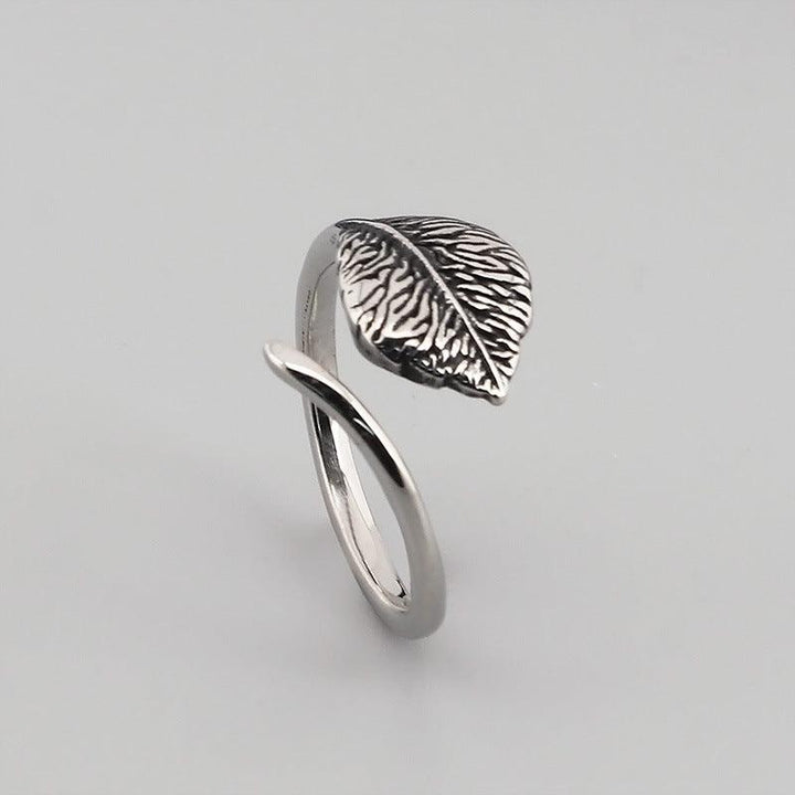 Kalen Heart Love Leaf Stainless Steel Zircon Open Ring for Men Women - kalen