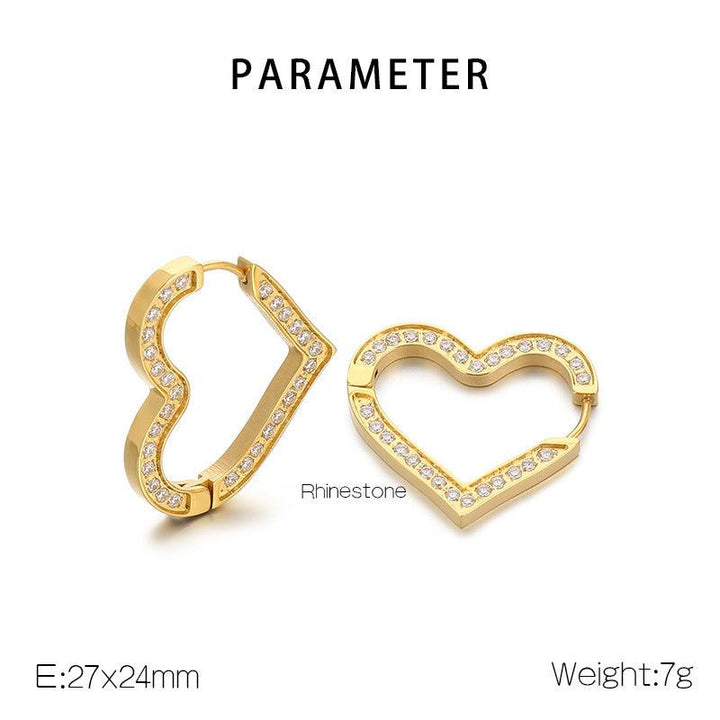 Kalen Stainless Steel Heart CNC Zircon Hinged Hoop Earrings for Women - kalen