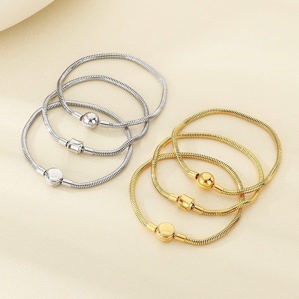 Stainless Steel Snake Chain Bracelets with Round Clasp