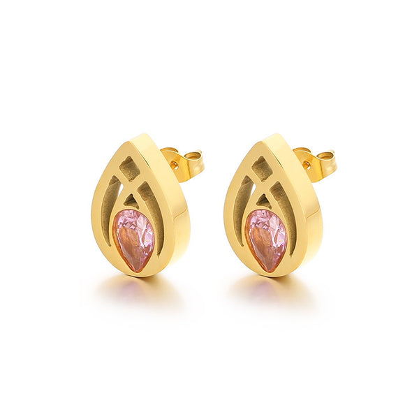 Stainless Steel Teardrop Zircon Stud Earrings