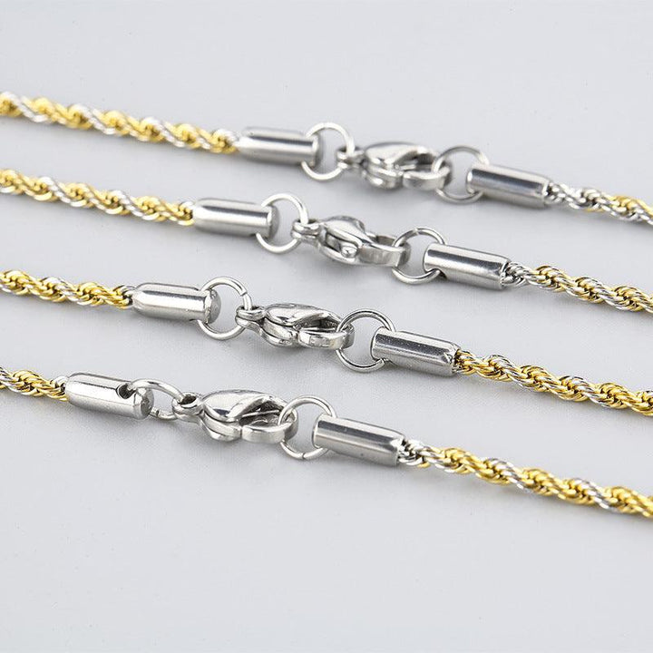 2mm Rope Twist Chain Necklace Stainless Steel AND Gold Plated - kalen