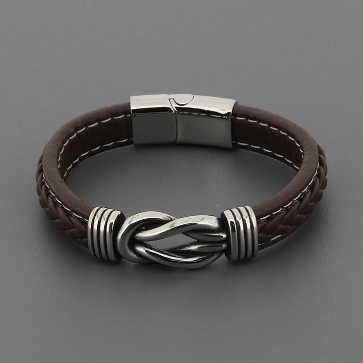 KALEN 12mm Cowhide Leather Stainless Steel Bracelet for Men - kalen