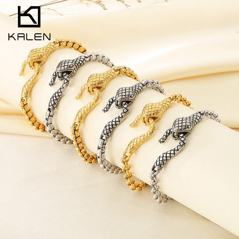 Multi-Color Stainless Steel Snake Head Chain Bracelet - view 1