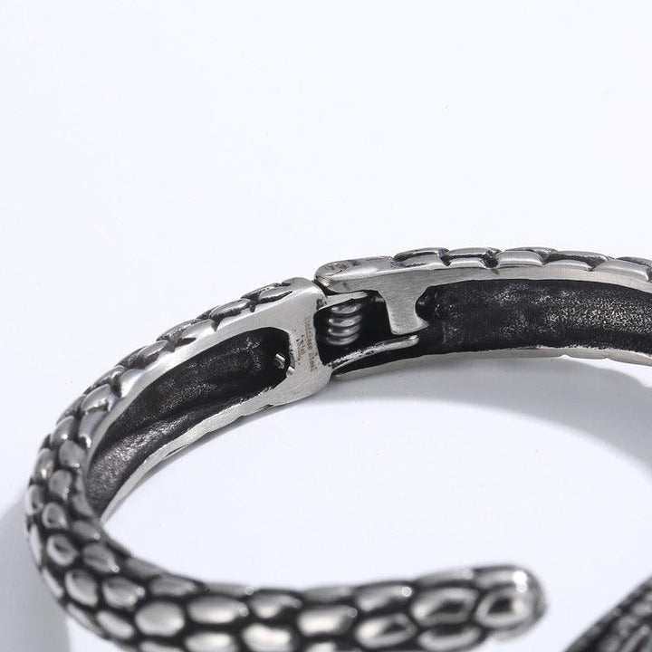 KALEN 10mm Vintage Snake Animal Charm Cuff Bracelet Bangle With Rubies For Men - kalen
