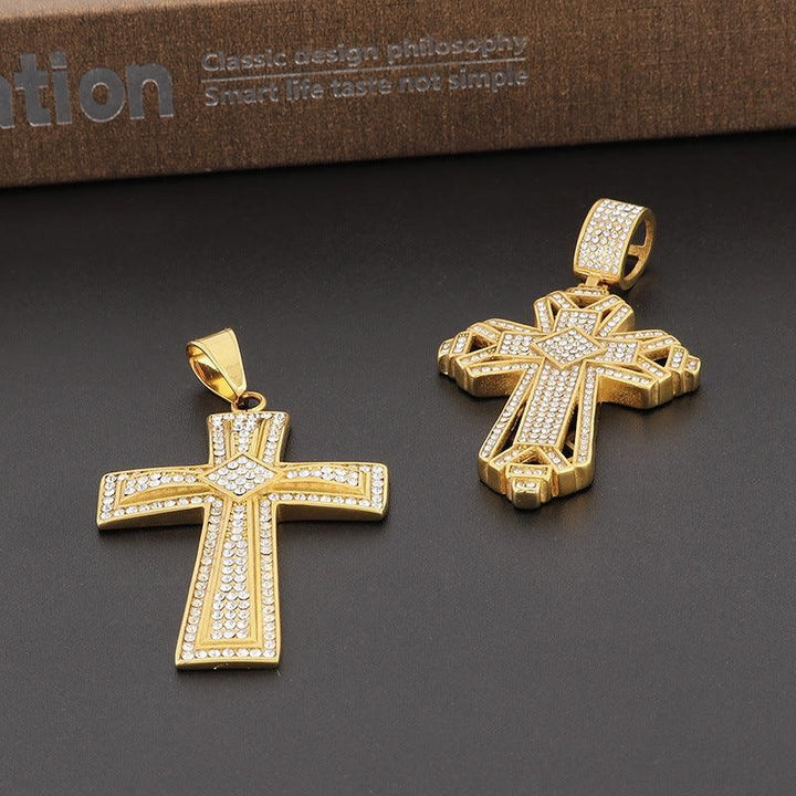 Kalen Hip Hop Cross Gold Plated Stainless Steel Pendant Necklace for Men Women - kalen