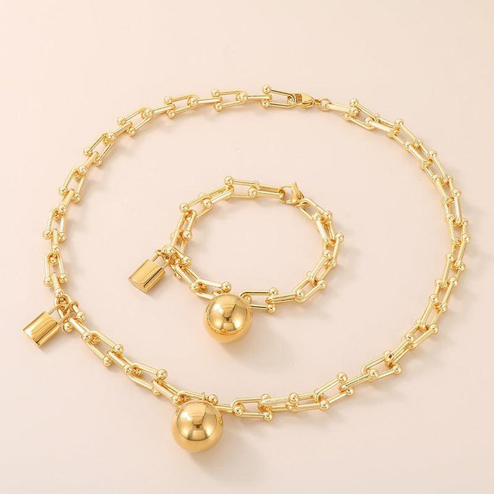 Kalen U-Shaped Chain Ball Lock Charm Bracelet Pendant Necklace for Women - kalen