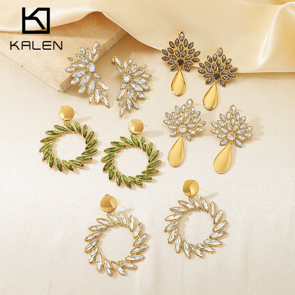 Retro Floral Crystal Drop Earrings