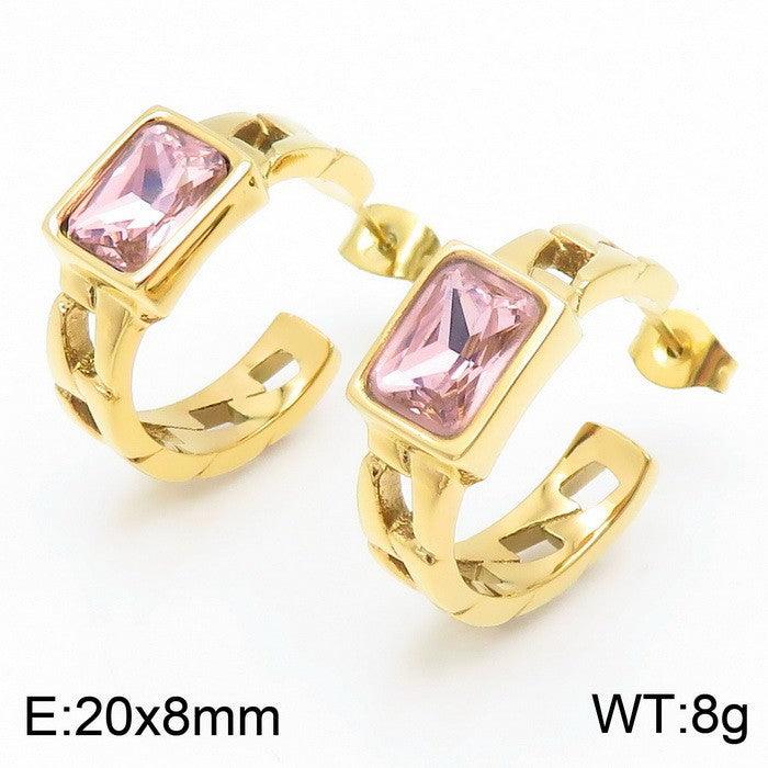 Kalen Stainless Steel C-Shape Colorful Zircon Stud Earrings for Women - kalen