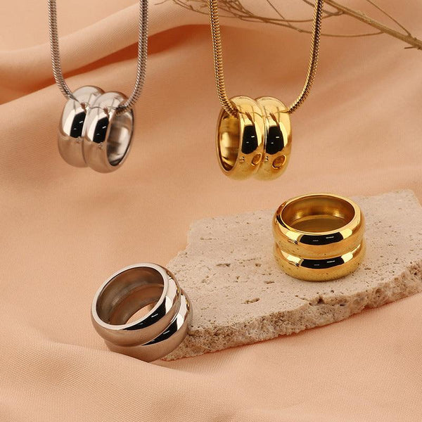 Kalen Wholesale Stainless Steel Ring Pendant Necklace Set For Women - kalen