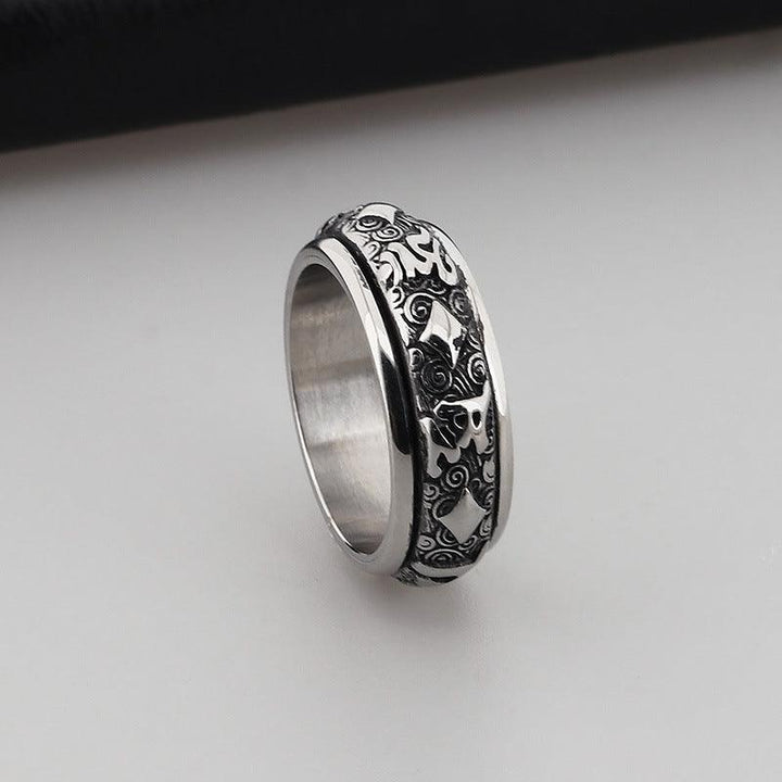 Kalen Religion Buddhism Text Stainless Steel Spinner Ring for Men - kalen