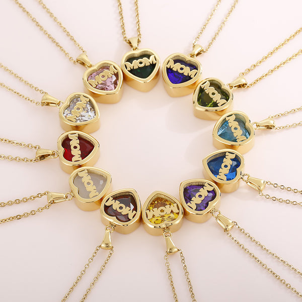 Kalen 12 Colors Mom Heart MOM Motherr Pendant Necklace For Women