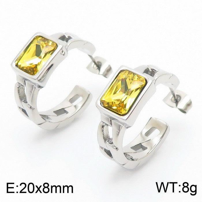 Kalen Stainless Steel C-Shape Colorful Zircon Stud Earrings for Women - kalen