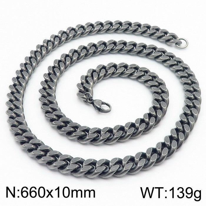 Wholesale 8/10mm Brushed Matte 2-Side Cut Curb Cuban Chain Necklace with Lobster Clap - kalen