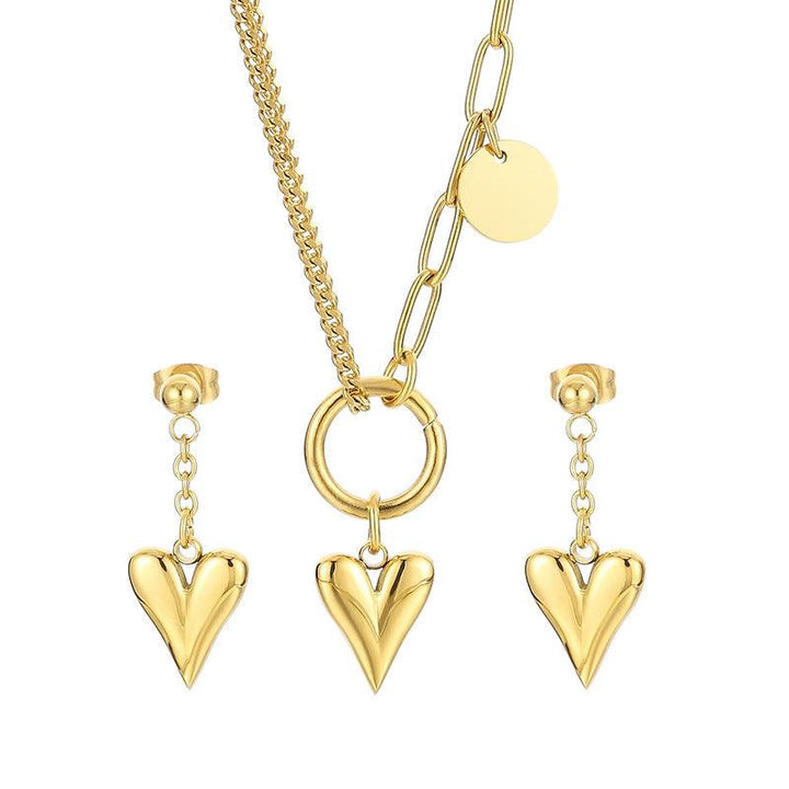 Kalen Chain Loop Chain Heart Pendant Necklaces Drop Heart Earrings Jewelry Set For Women - kalen