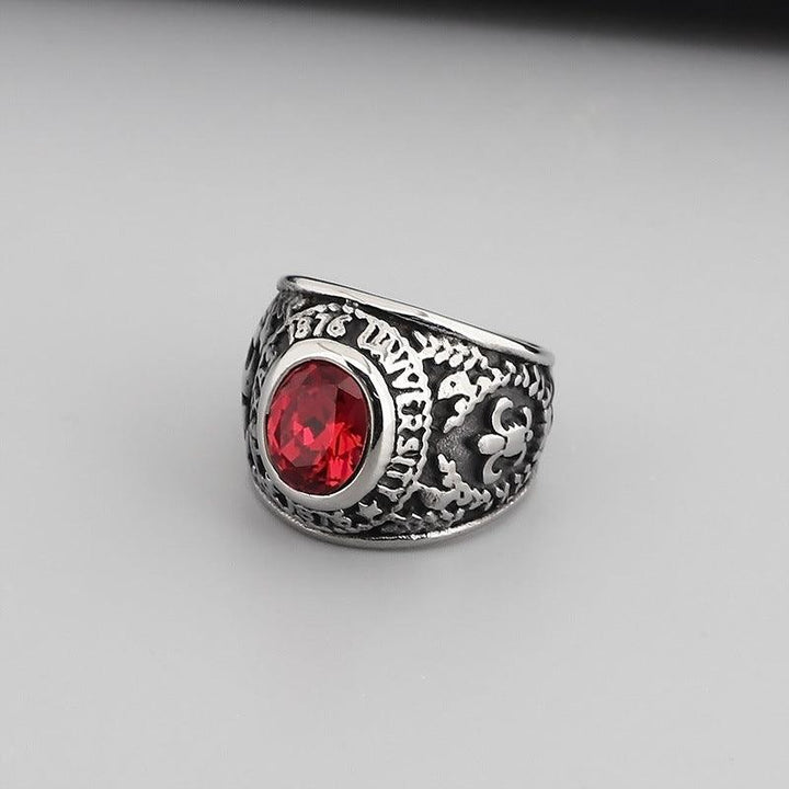 Kalen Wholesale Punk Military Navy Eagle Red Sapphire Stainless Steel Ring for Men - kalen