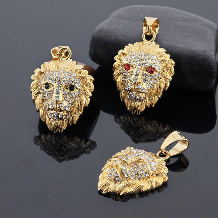 Kalen Hip Hop Lion Gold Plated Stainless Steel Pendant Necklace for Men Women - kalen