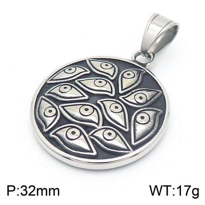 Kalen Punk Devil Eye Stainless Steel Coin Tag Pendant Necklace for Men Women - kalen