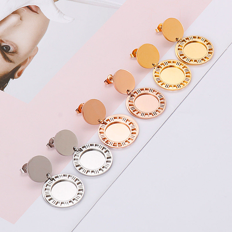 Round Stud Earrings with Cutout Circle Drop - view 1