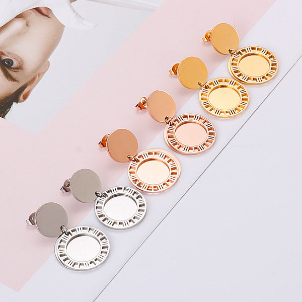 Wholesale Stainless Steel Round Stud Earrings with Cutout Circle Drop – Kalen