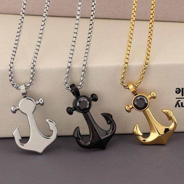 Kalen Viking Anchor Gold Plated Stainless Steel Coin Pendant Necklace for Men Women - kalen