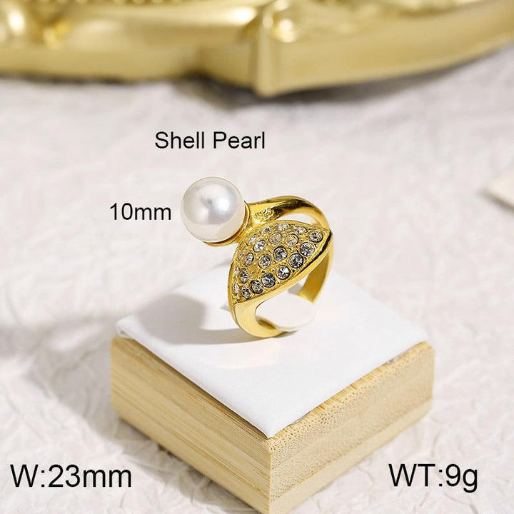 Kalen Wholesale Stainless Steel Zircon Pearl Rings For Women - kalen