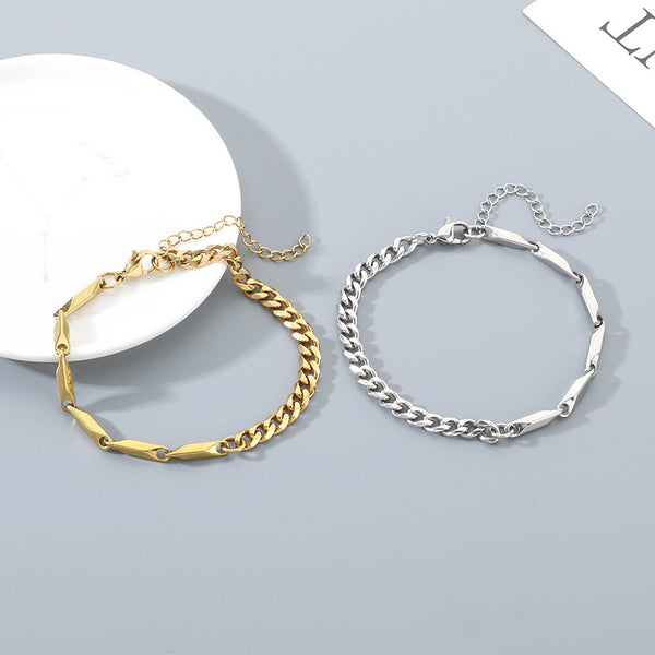 Stainless Steel Cuban & Bar Chain Bracelet