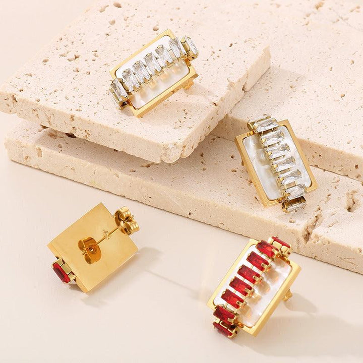 Kalen Stainless Steel Rectangle Colorful Zircon Tennis Chain Stud Earrings for Women - kalen