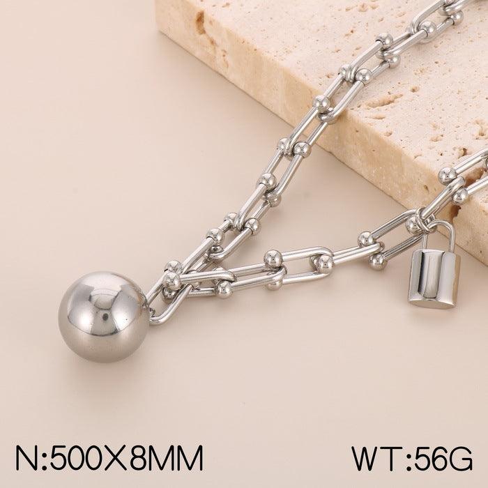 Kalen U-Shaped Chain Ball Lock Charm Bracelet Pendant Necklace for Women - kalen